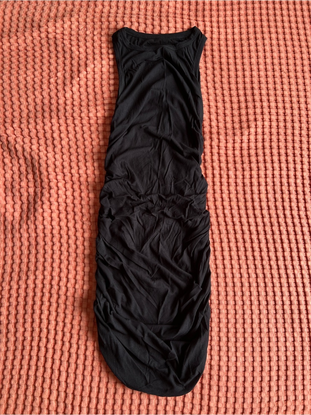 Black Sleeveless Ruched Midi Dress